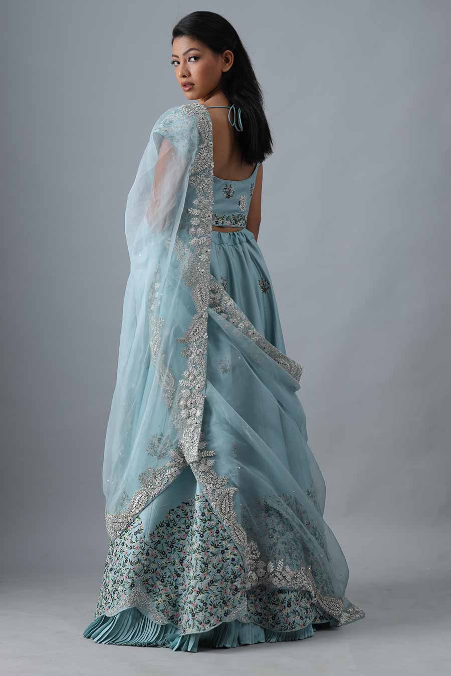 Light Blue Embroidered Lehenga Set