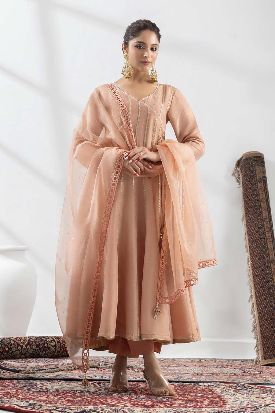 Pranavi Peach Embroidered Anarkali Set