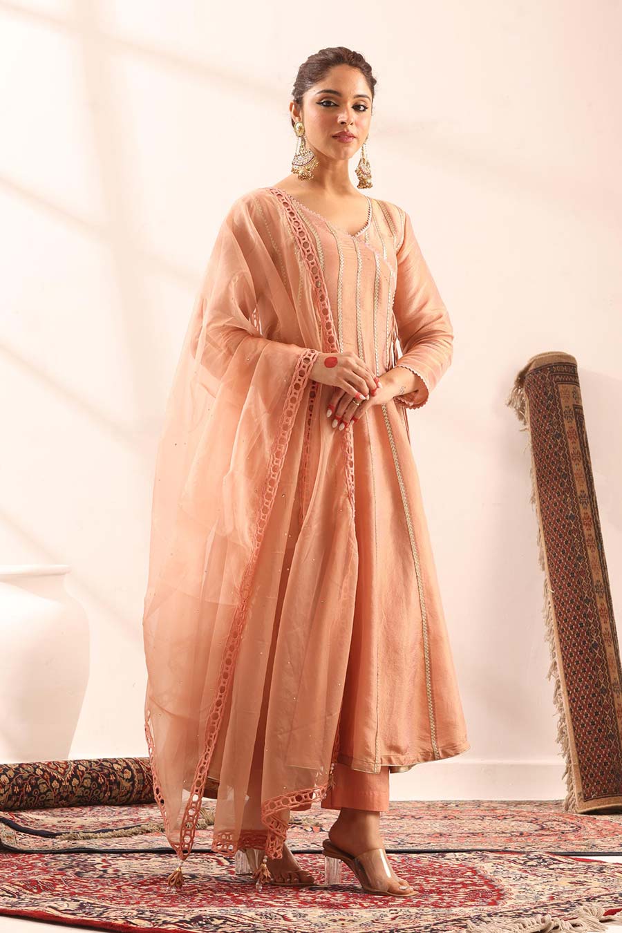 Pranavi Peach Embroidered Anarkali Set