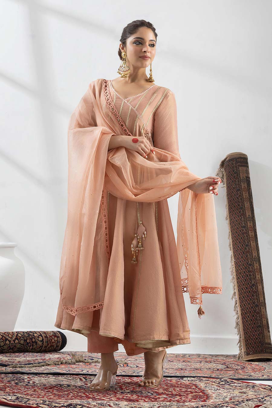 Pranavi Peach Embroidered Anarkali Set