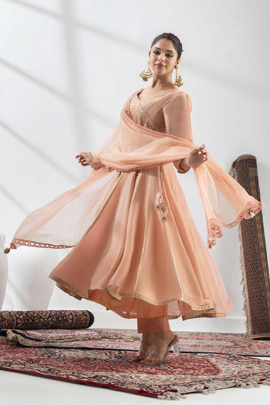 Pranavi Peach Embroidered Anarkali Set