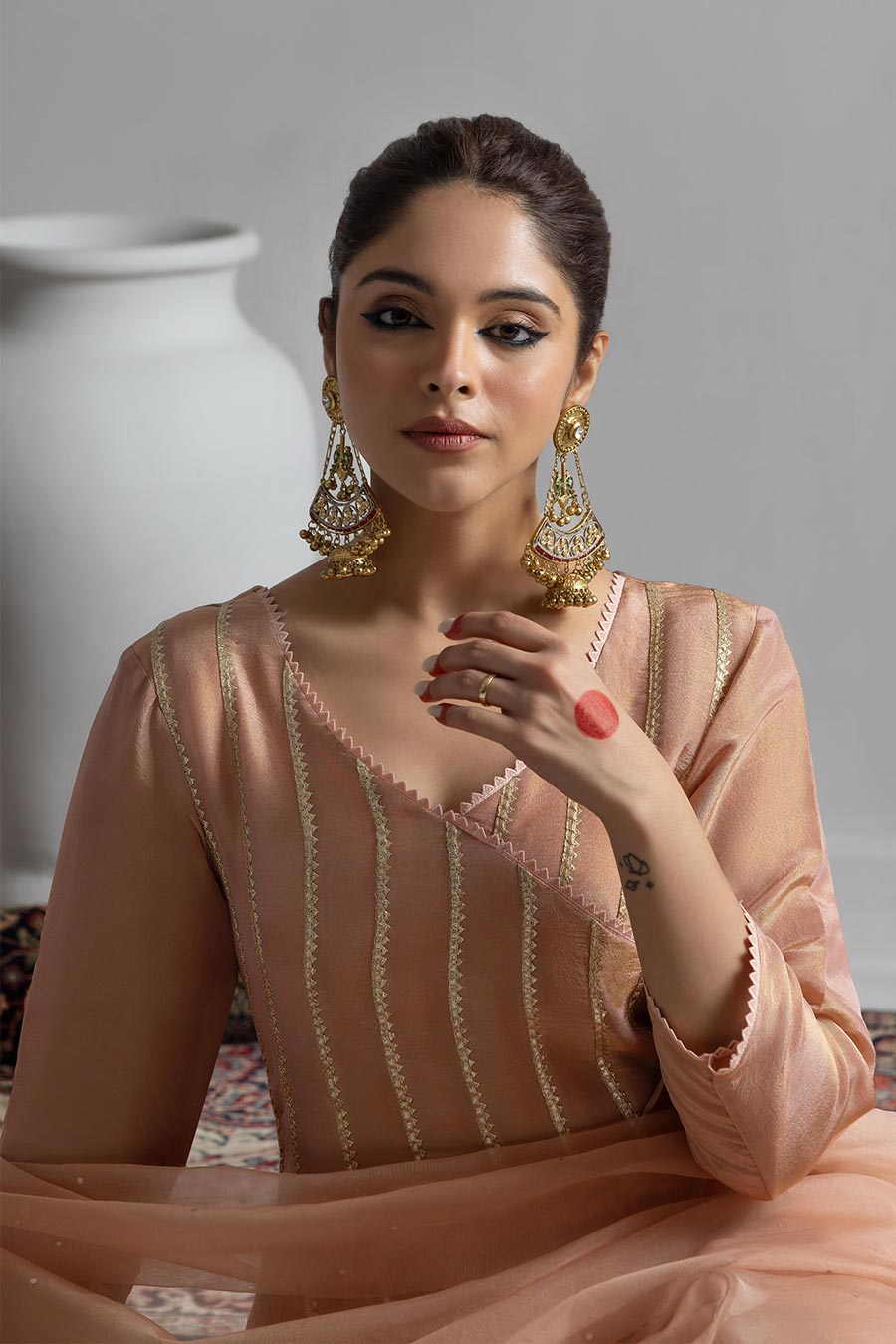 Pranavi Peach Embroidered Anarkali Set