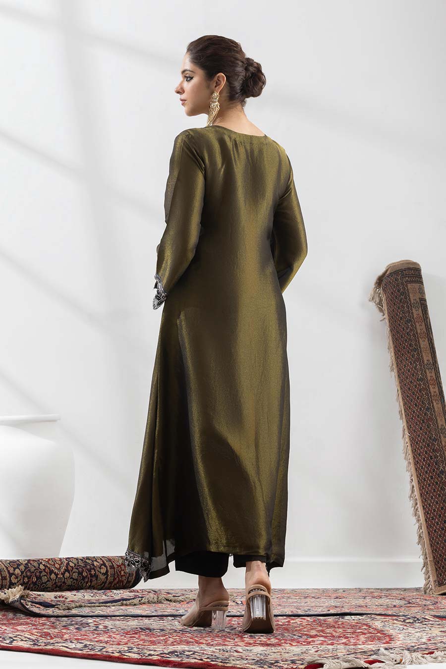 Ojasvini Olive Black Embroidered Kurta Set