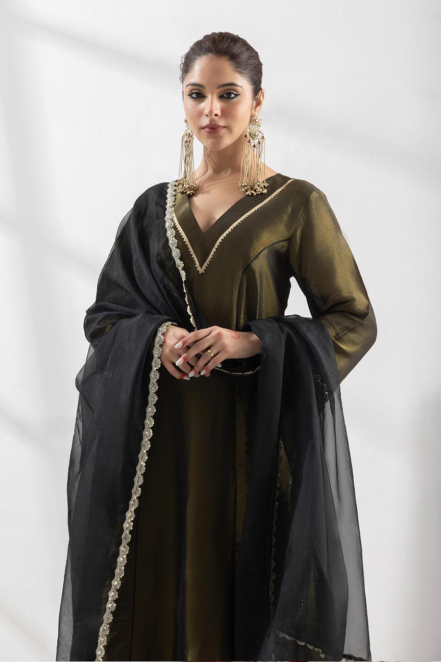 Ojasvini Olive Black Embroidered Kurta Set