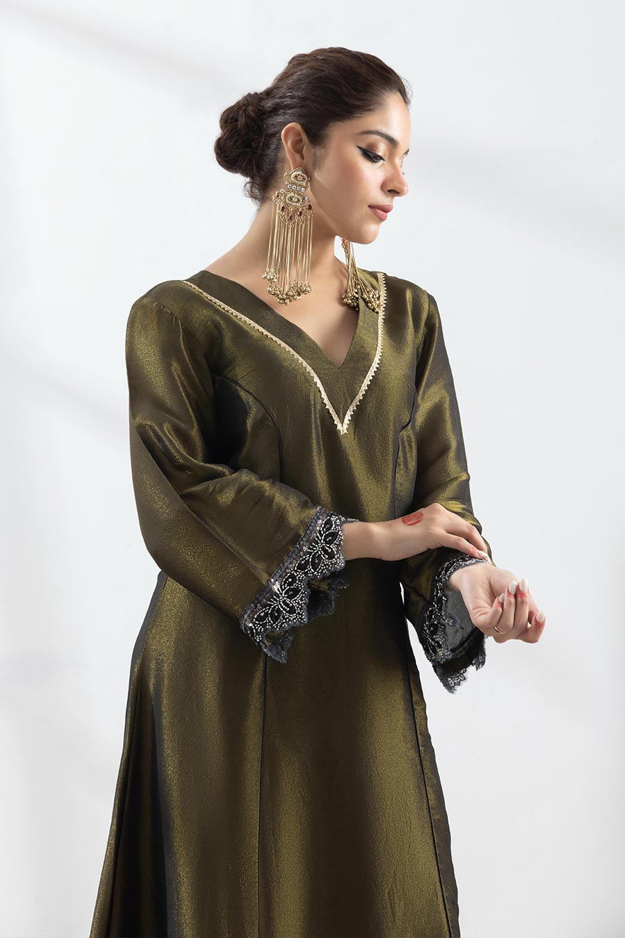 Ojasvini Olive Black Embroidered Kurta Set