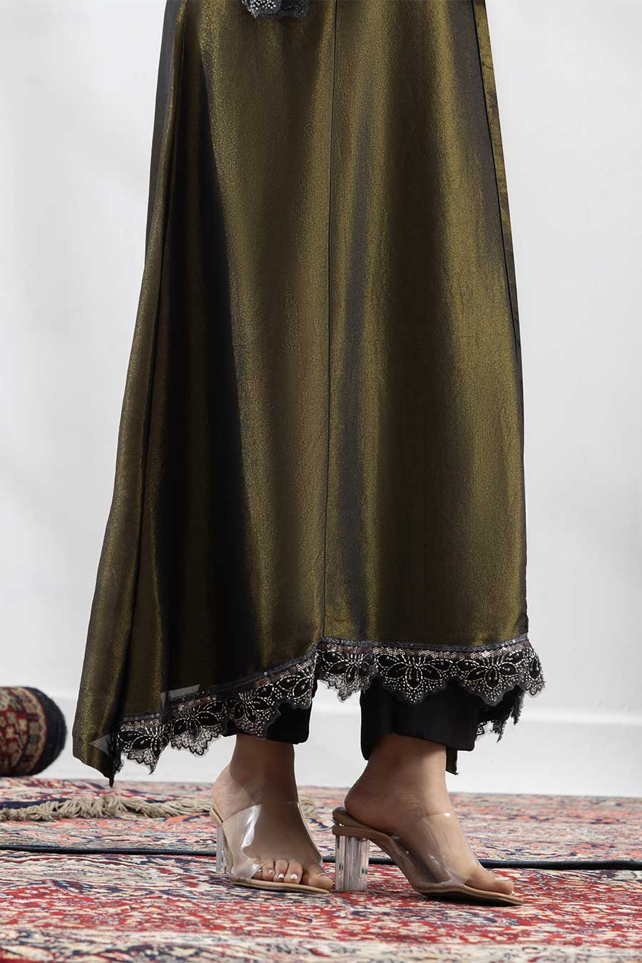Ojasvini Olive Black Embroidered Kurta Set