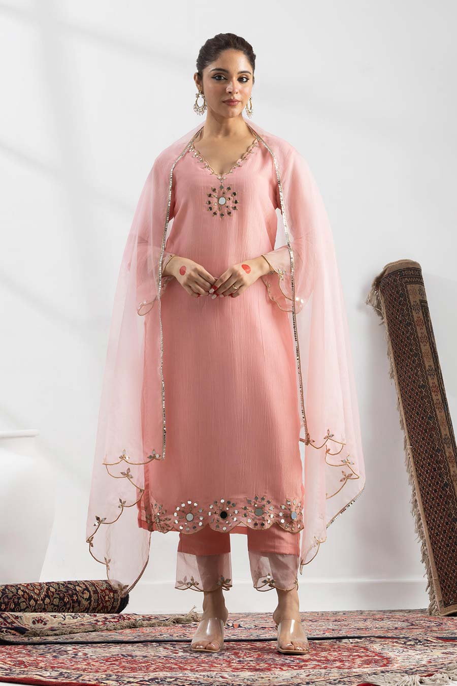 Noora Pink Embellished Kurta Set