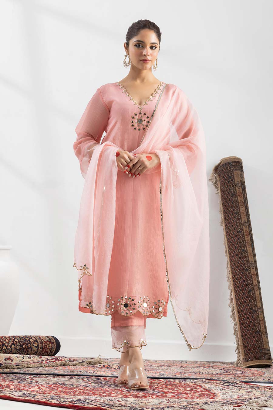 Noora Pink Embellished Kurta Set