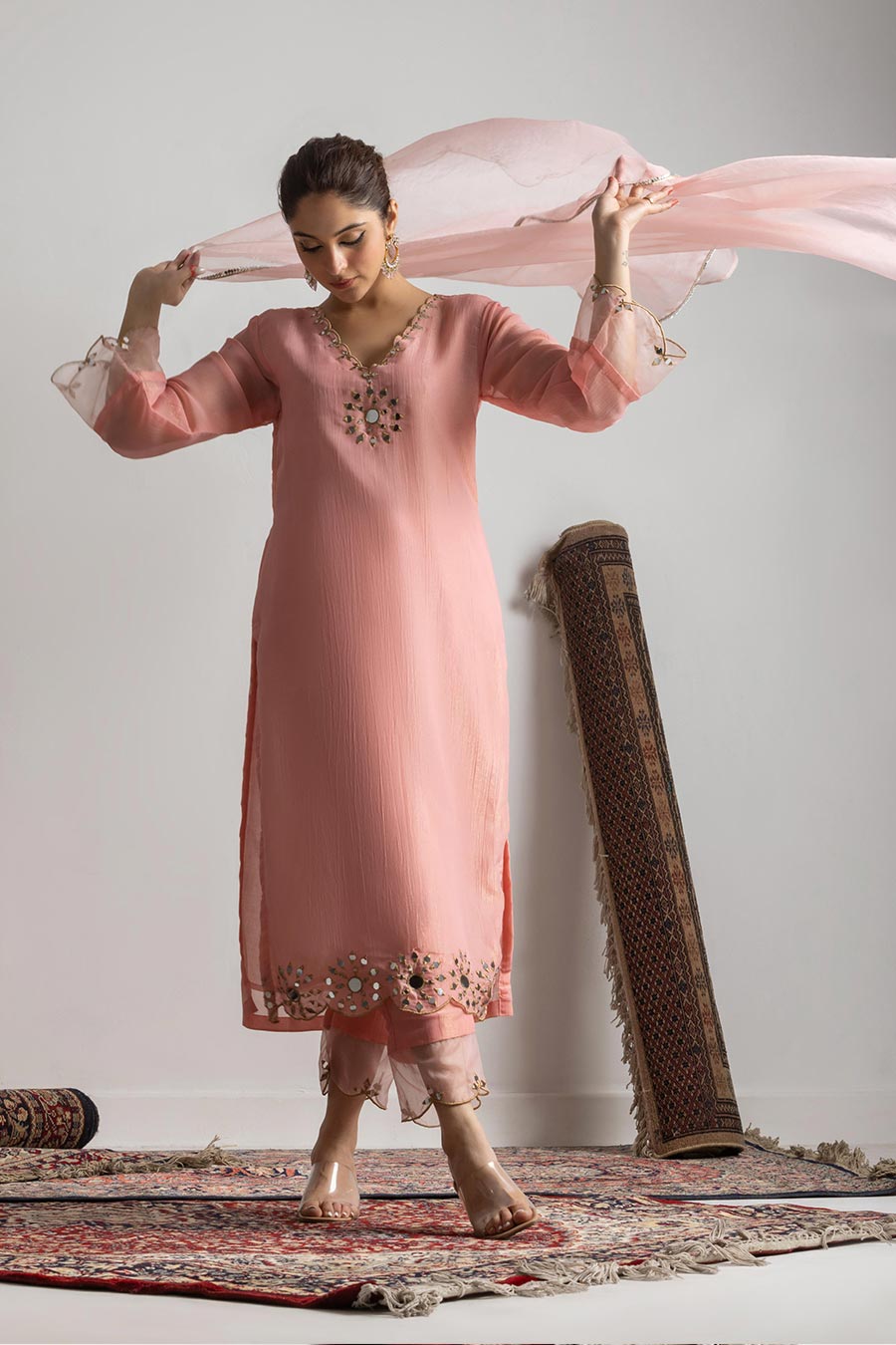 Noora Pink Embellished Kurta Set