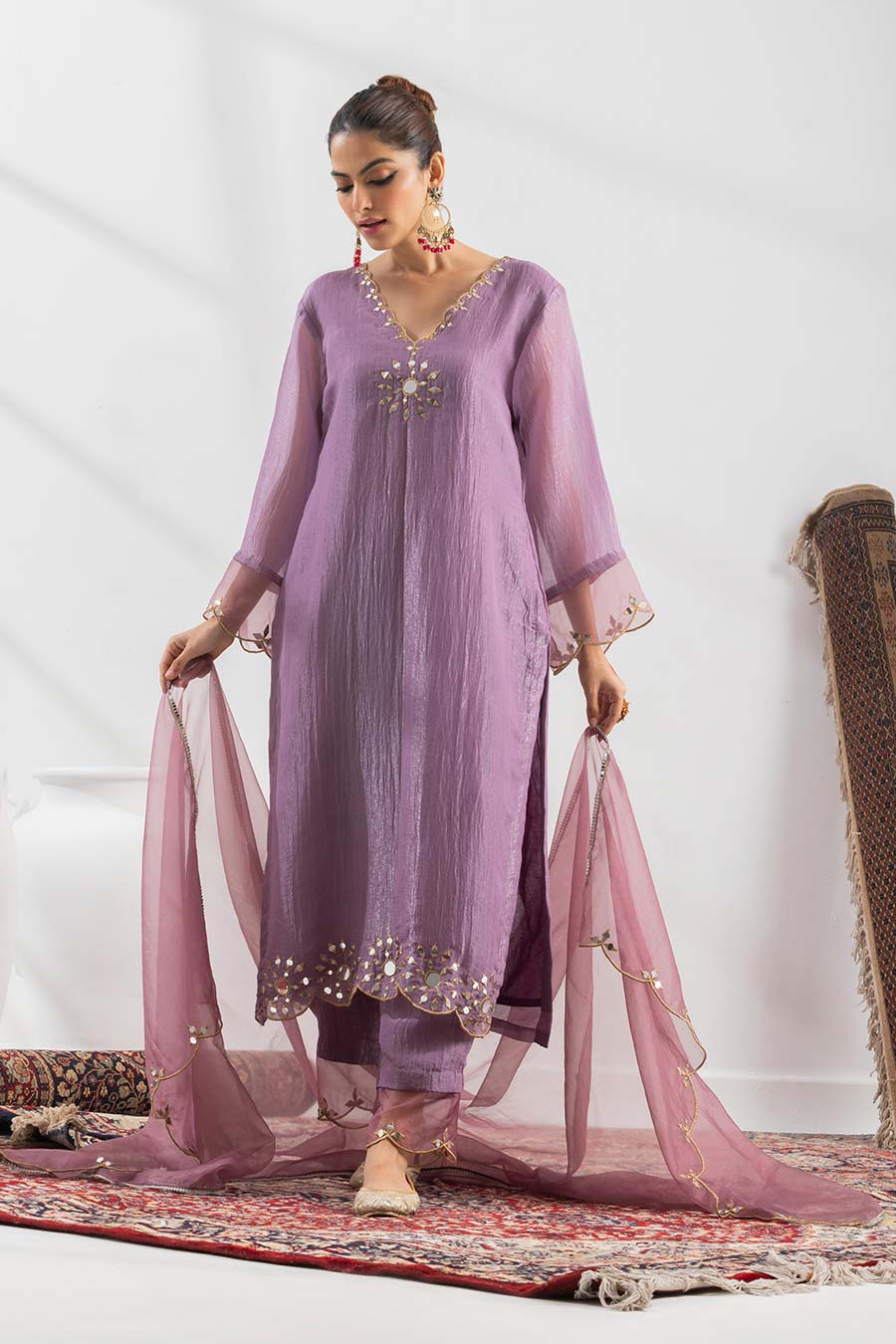 Roshni Purple Embellished Kurta Set