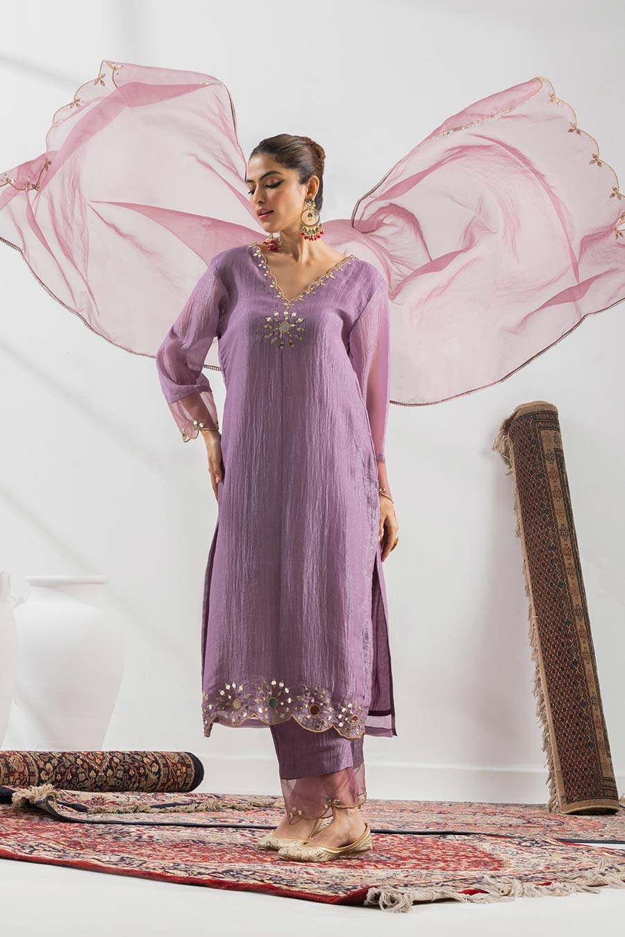 Roshni Purple Embellished Kurta Set