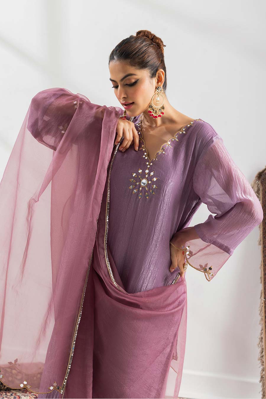 Roshni Purple Embellished Kurta Set