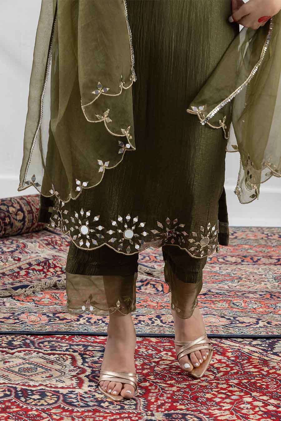 Arunima Dark Green Embellished Kurta Set
