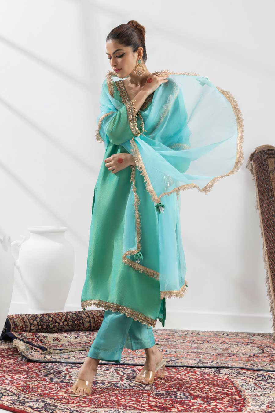 Indrani Green Embellished Kurta Set