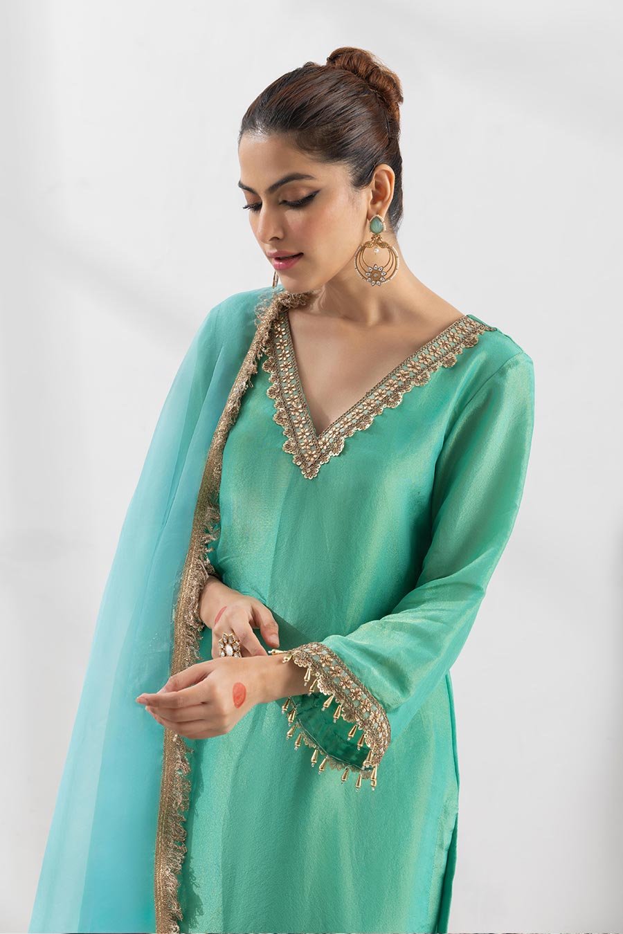 Indrani Green Embellished Kurta Set