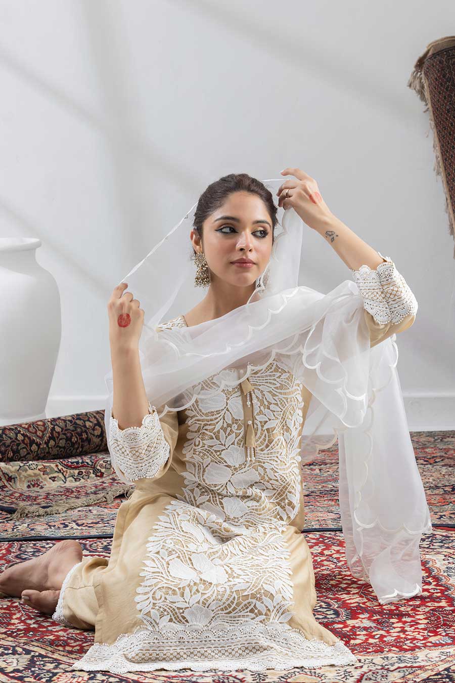 Krishvi Beige Embroidered Kurta Set