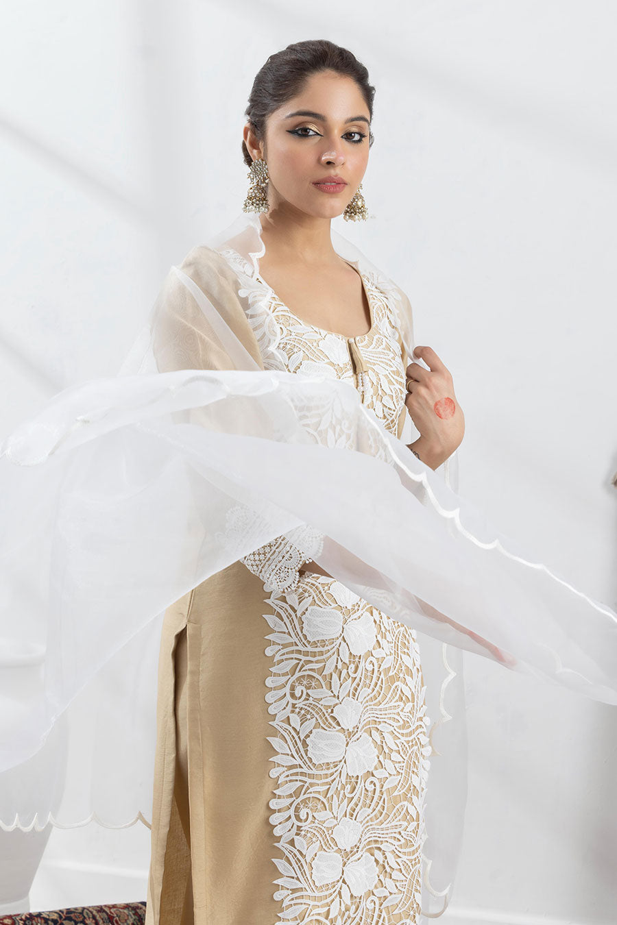 Krishvi Beige Embroidered Kurta Set