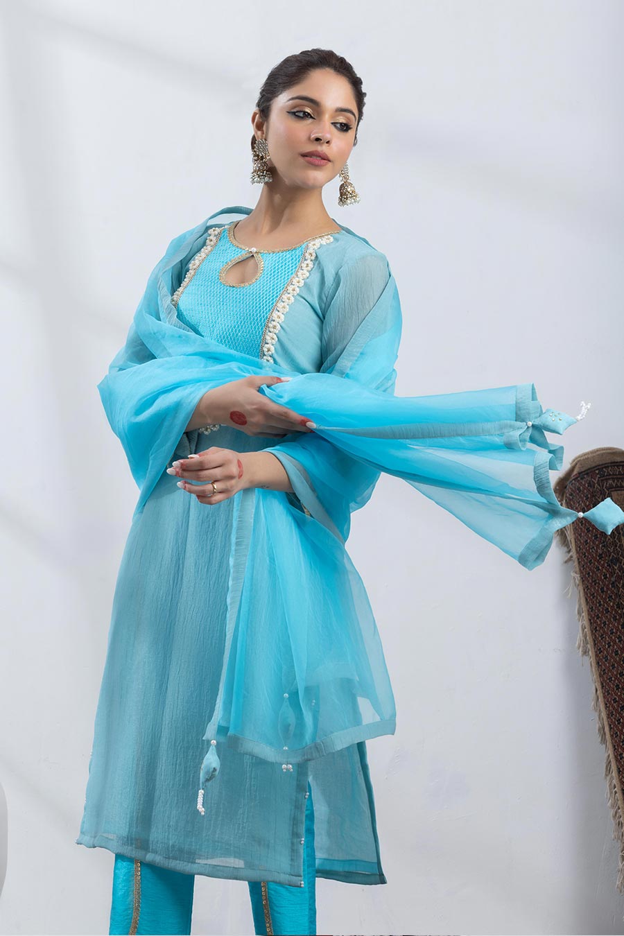 Samaira Blue Embellished Kurta Dhoti Set