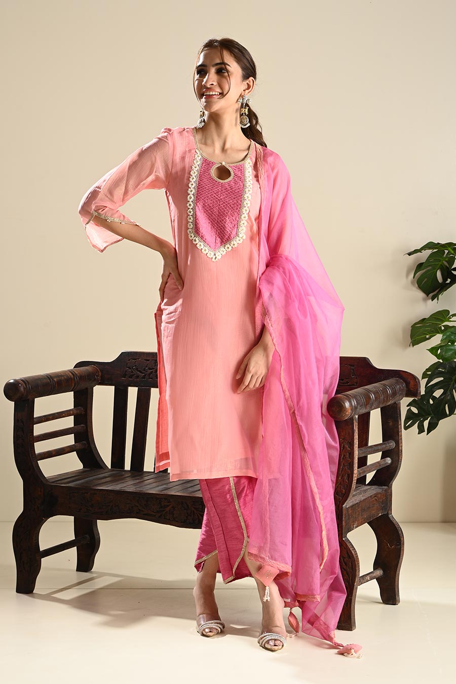 Nargis Pink Embellished Kurta Dhoti Set
