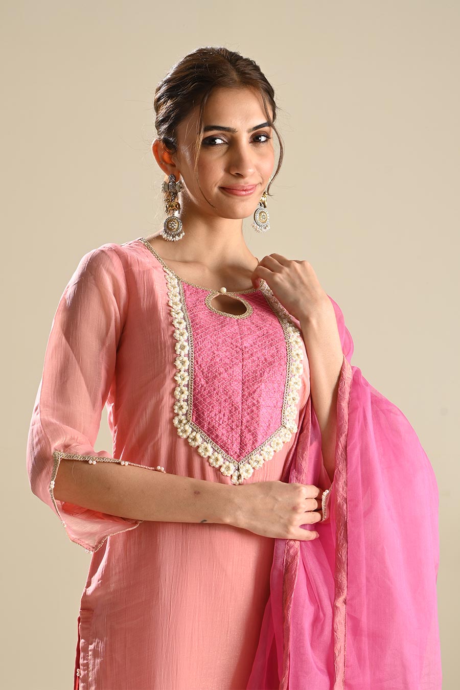 Nargis Pink Embellished Kurta Dhoti Set
