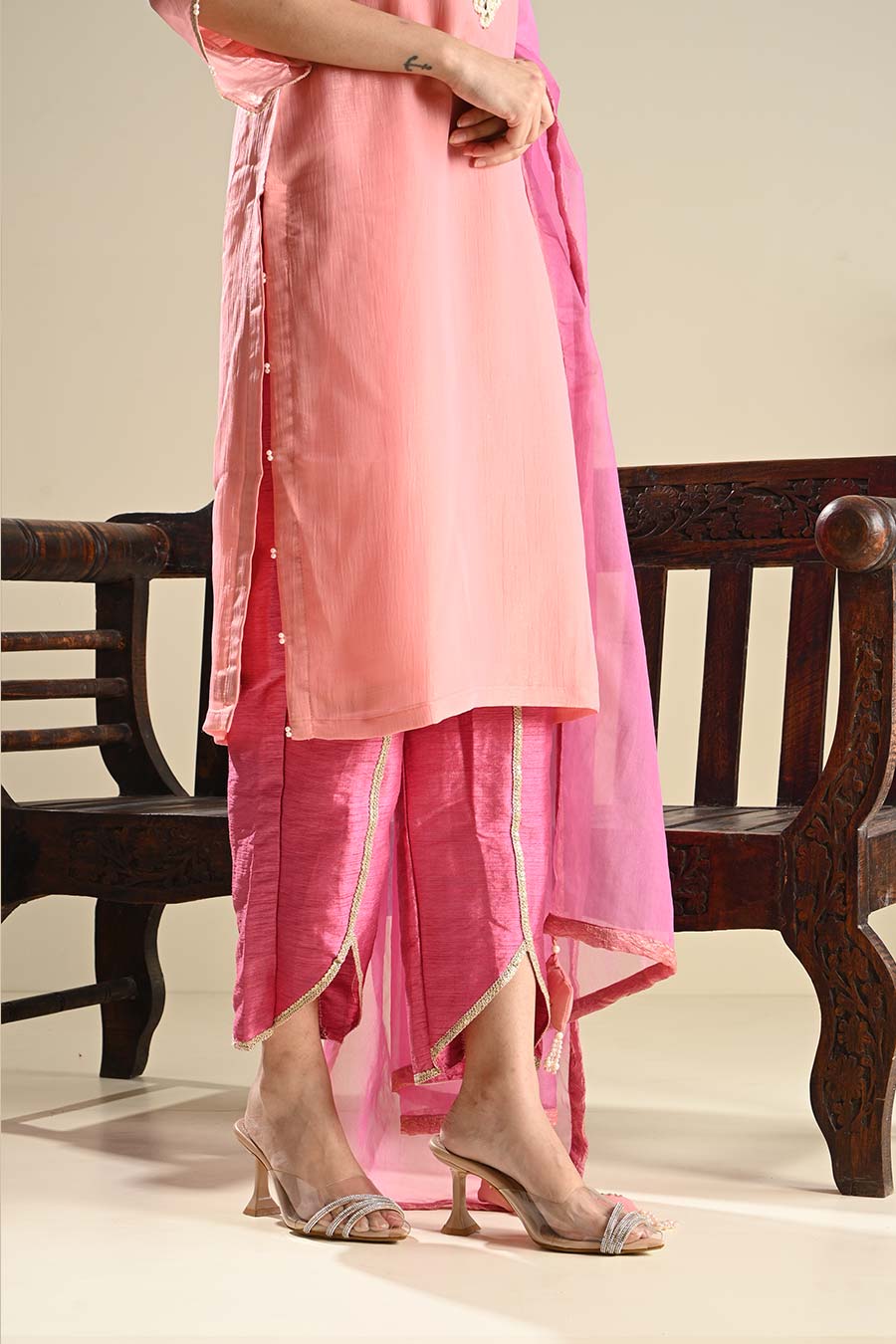 Nargis Pink Embellished Kurta Dhoti Set