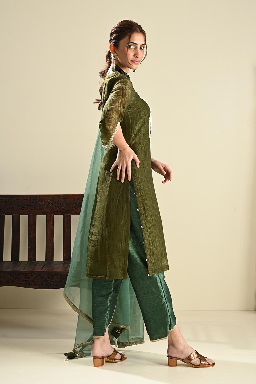 Khubani Green Embellished Kurta Dhoti Set