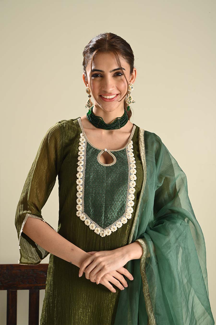 Khubani Green Embellished Kurta Dhoti Set