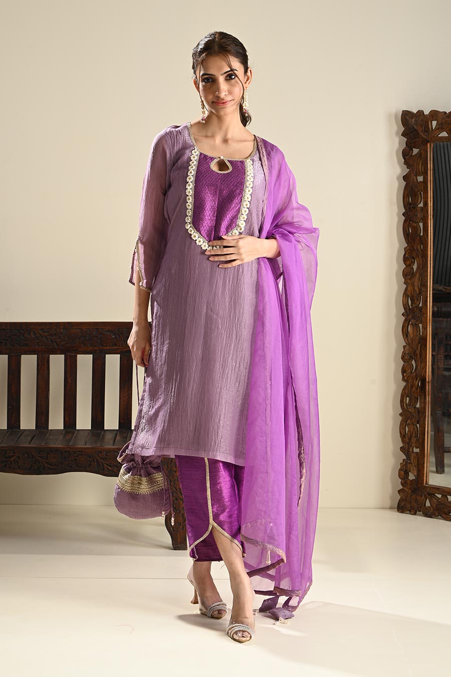 Amaltus Purple Embellished Kurta Dhoti Set