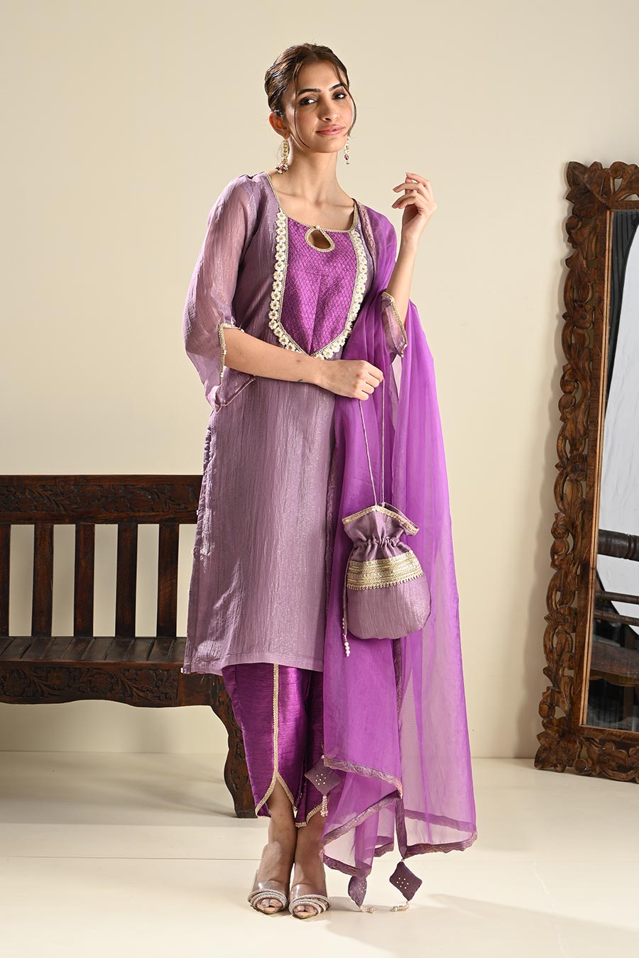 Amaltus Purple Embellished Kurta Dhoti Set
