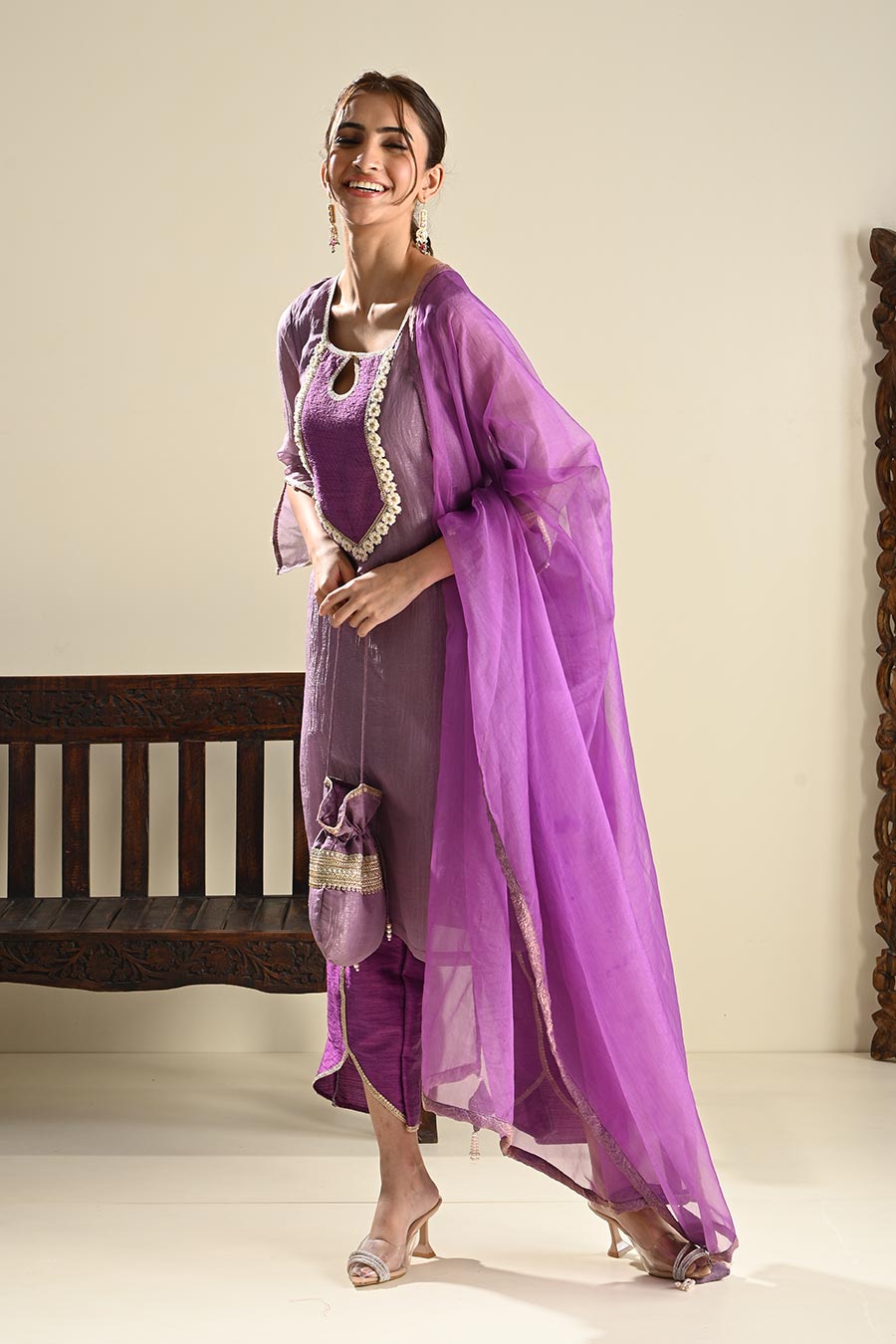 Amaltus Purple Embellished Kurta Dhoti Set