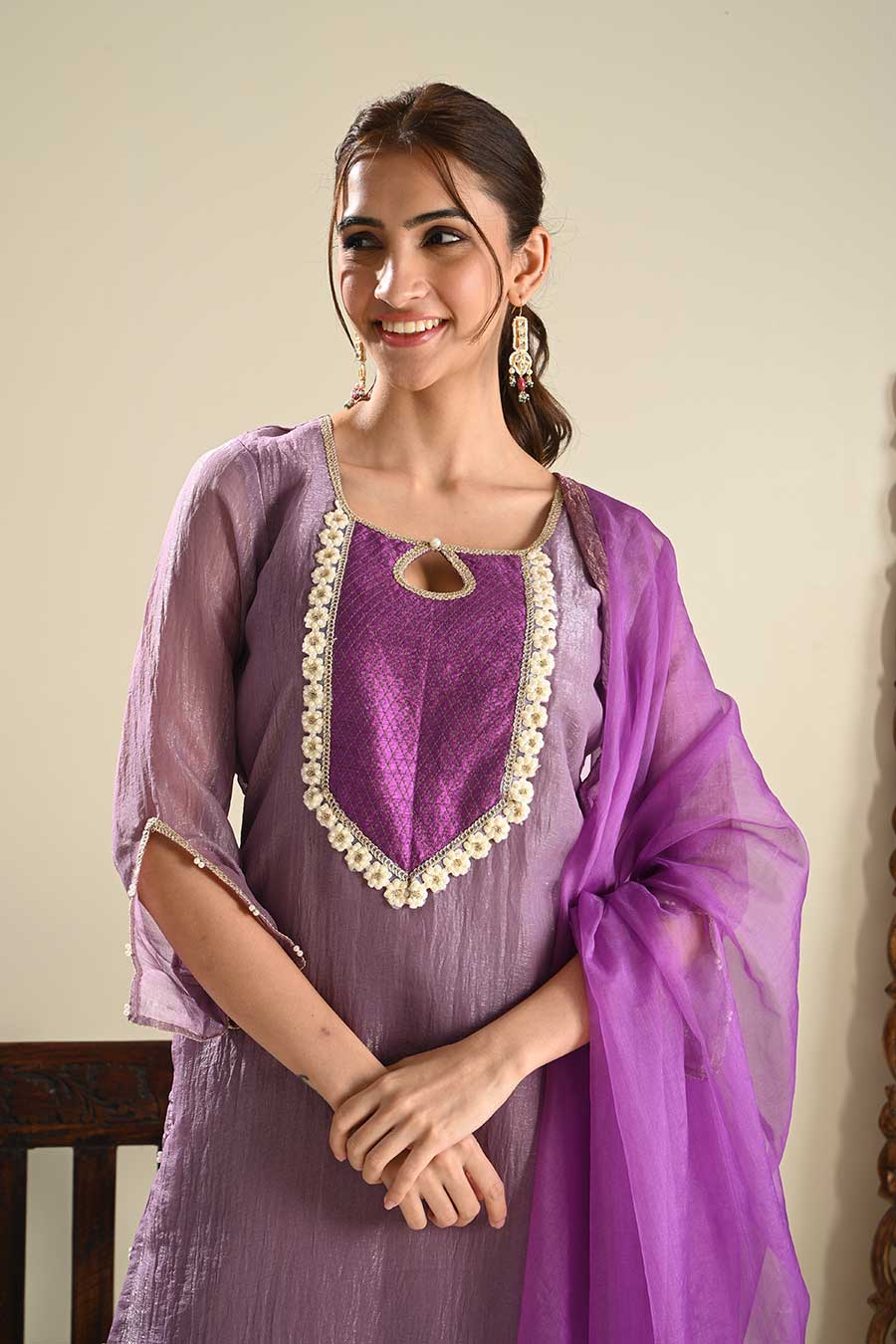 Amaltus Purple Embellished Kurta Dhoti Set
