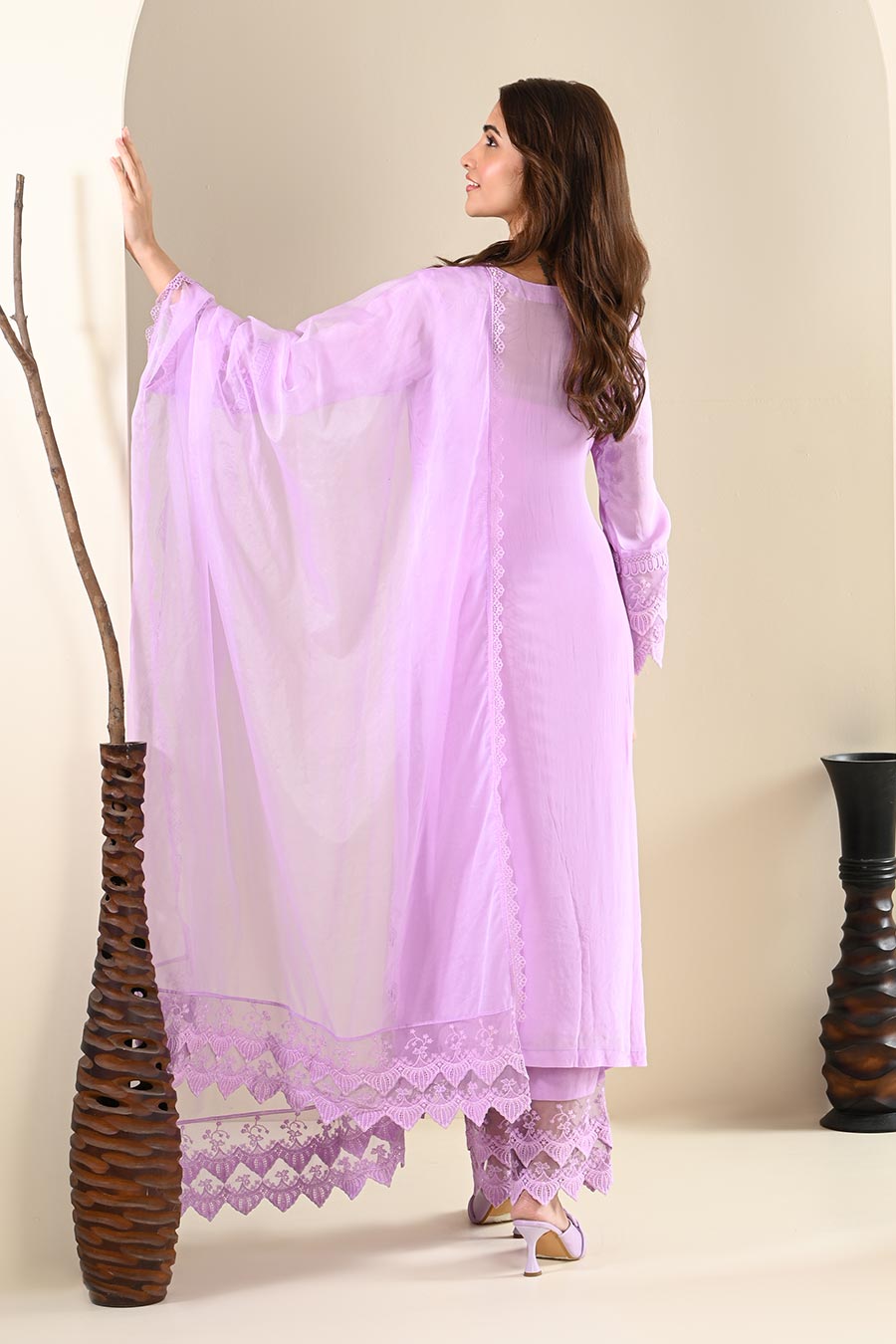 Lavender Crepe Lace Embellished Kurta Set