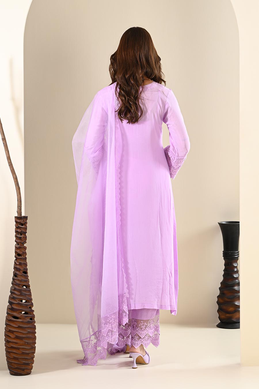 Lavender Crepe Lace Embellished Kurta Set