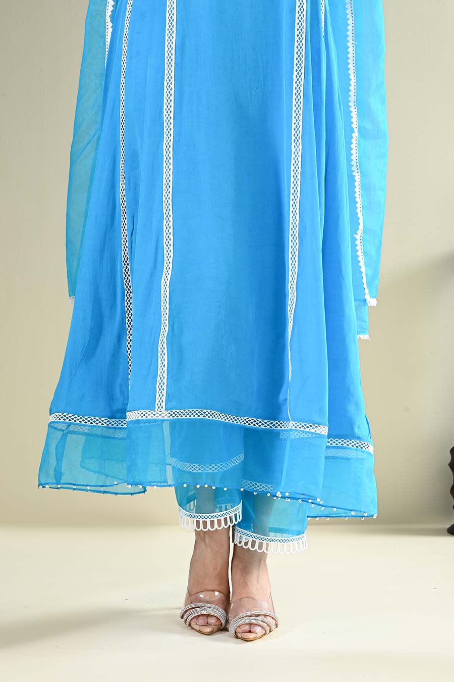 Blue Crepe Lace Embellished Kurta Set