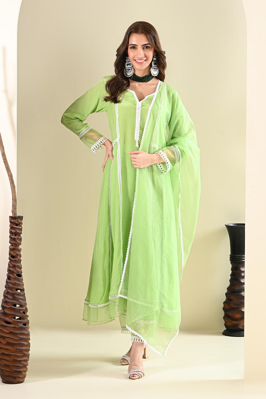 Green Crepe Lace Embellished Kurta Set