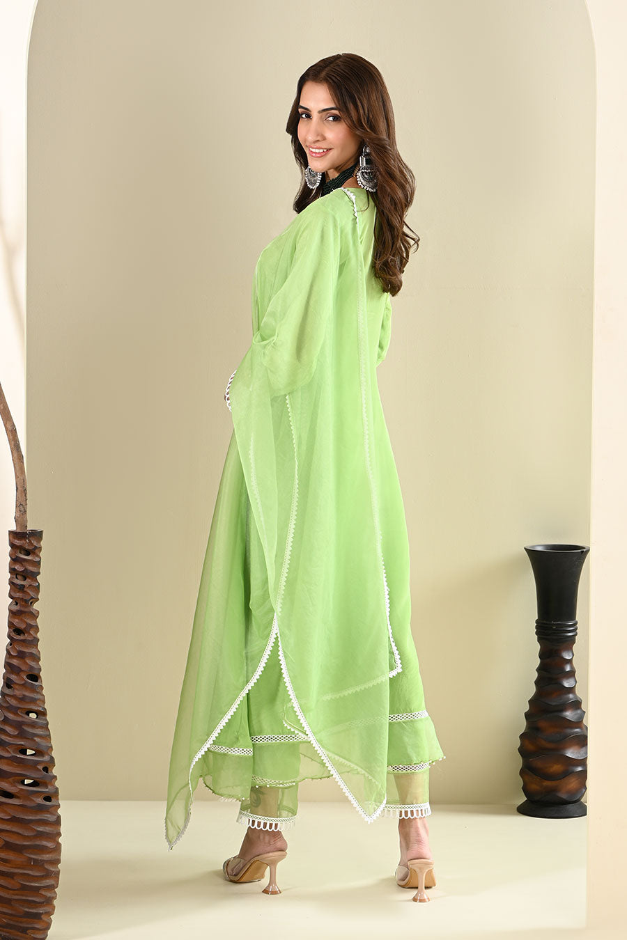 Green Crepe Lace Embellished Kurta Set