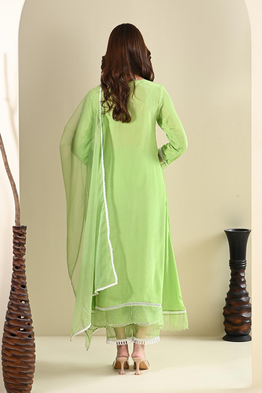 Green Crepe Lace Embellished Kurta Set