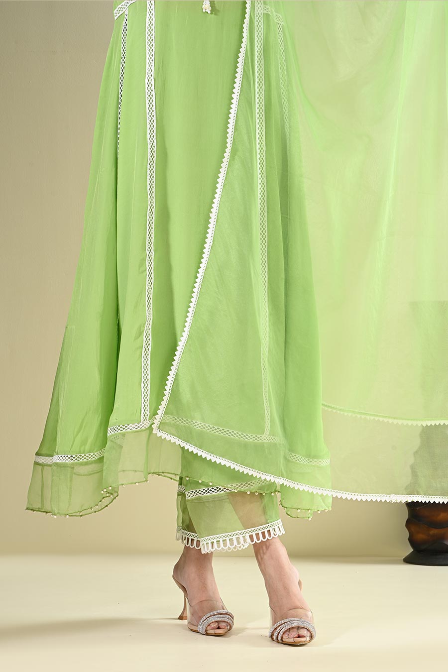 Green Crepe Lace Embellished Kurta Set
