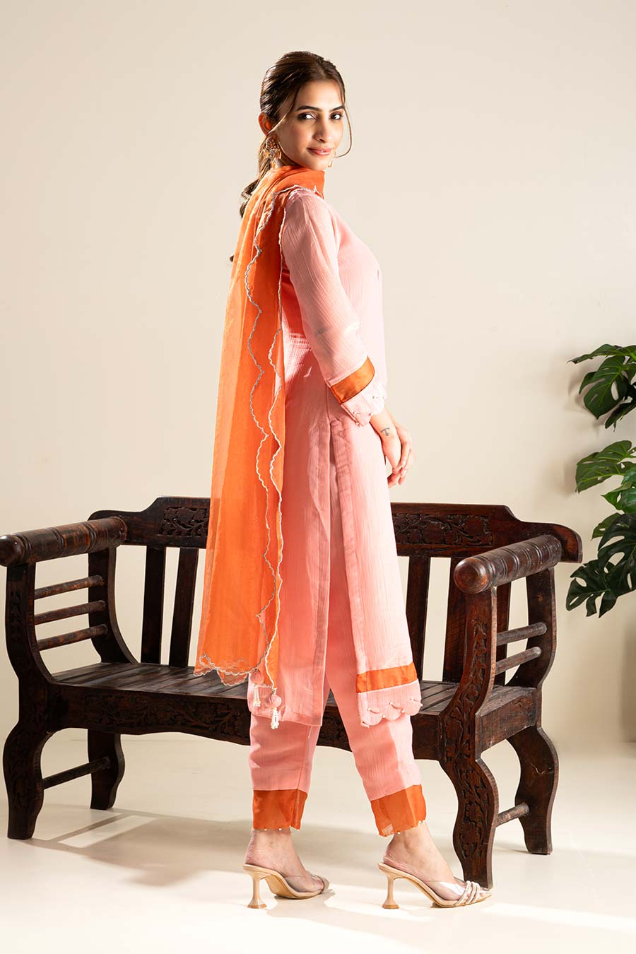 Pink Crushed Silk Lace Embellished Kurta Set