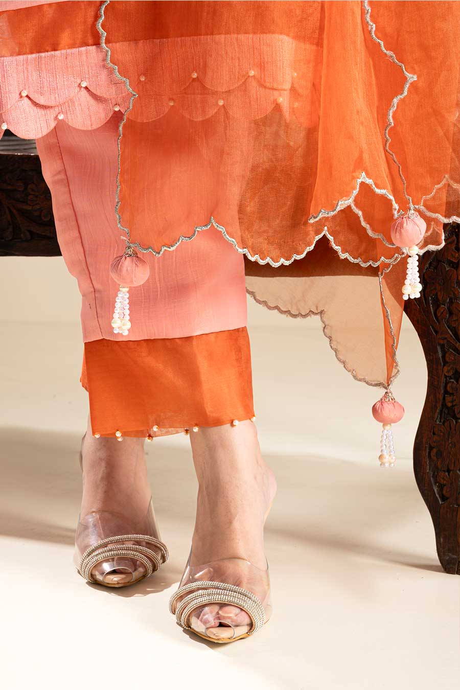 Pink Crushed Silk Lace Embellished Kurta Set