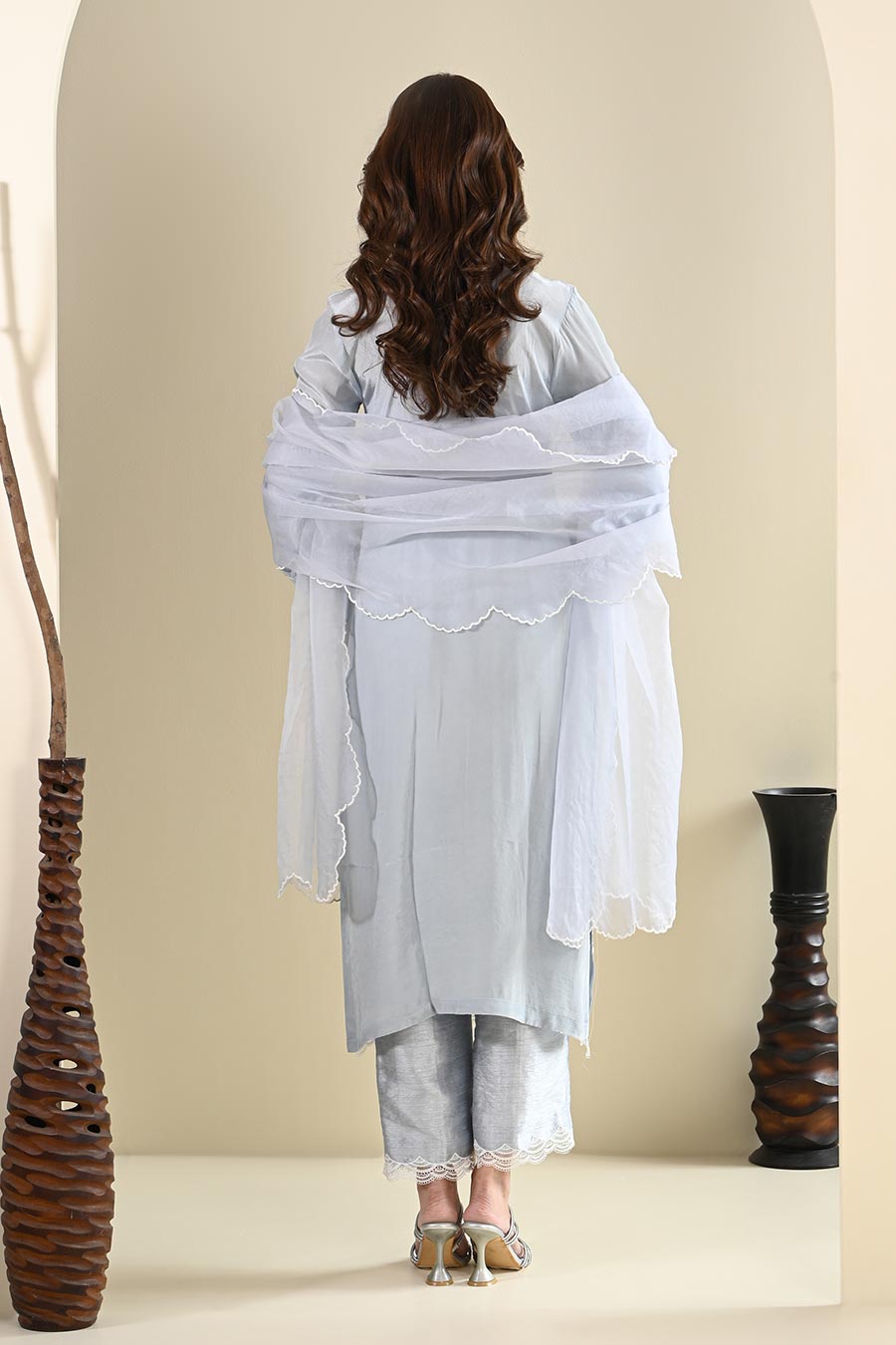 Grey Cotton Lace Embellished Kurta Set