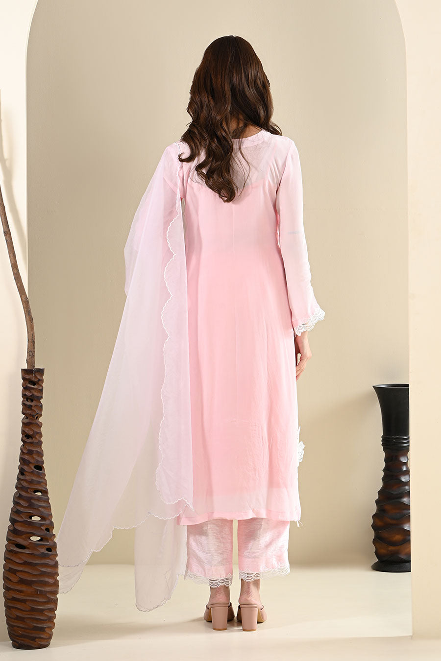 Pink Cotton Lace Embellished Kurta Set