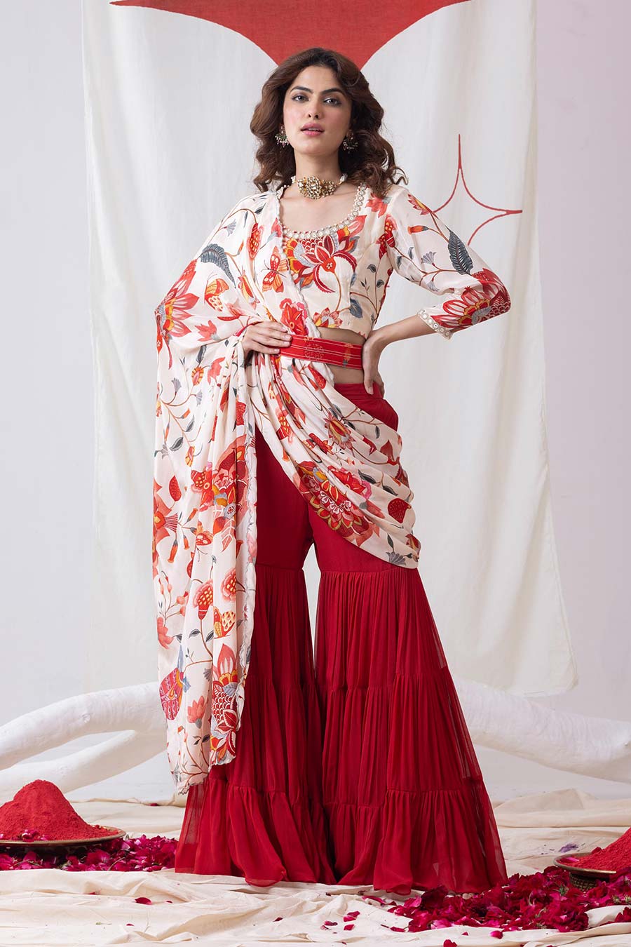 Pankhuri Red Printed Sharara Set