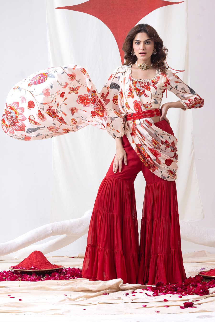 Pankhuri Red Printed Sharara Set