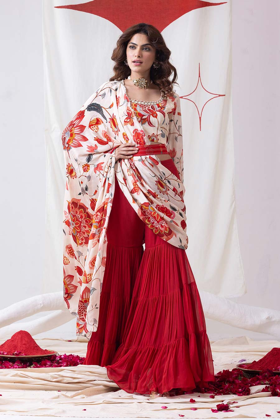 Pankhuri Red Printed Sharara Set