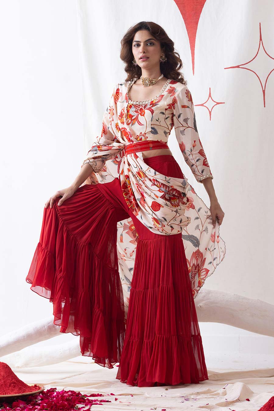 Pankhuri Red Printed Sharara Set
