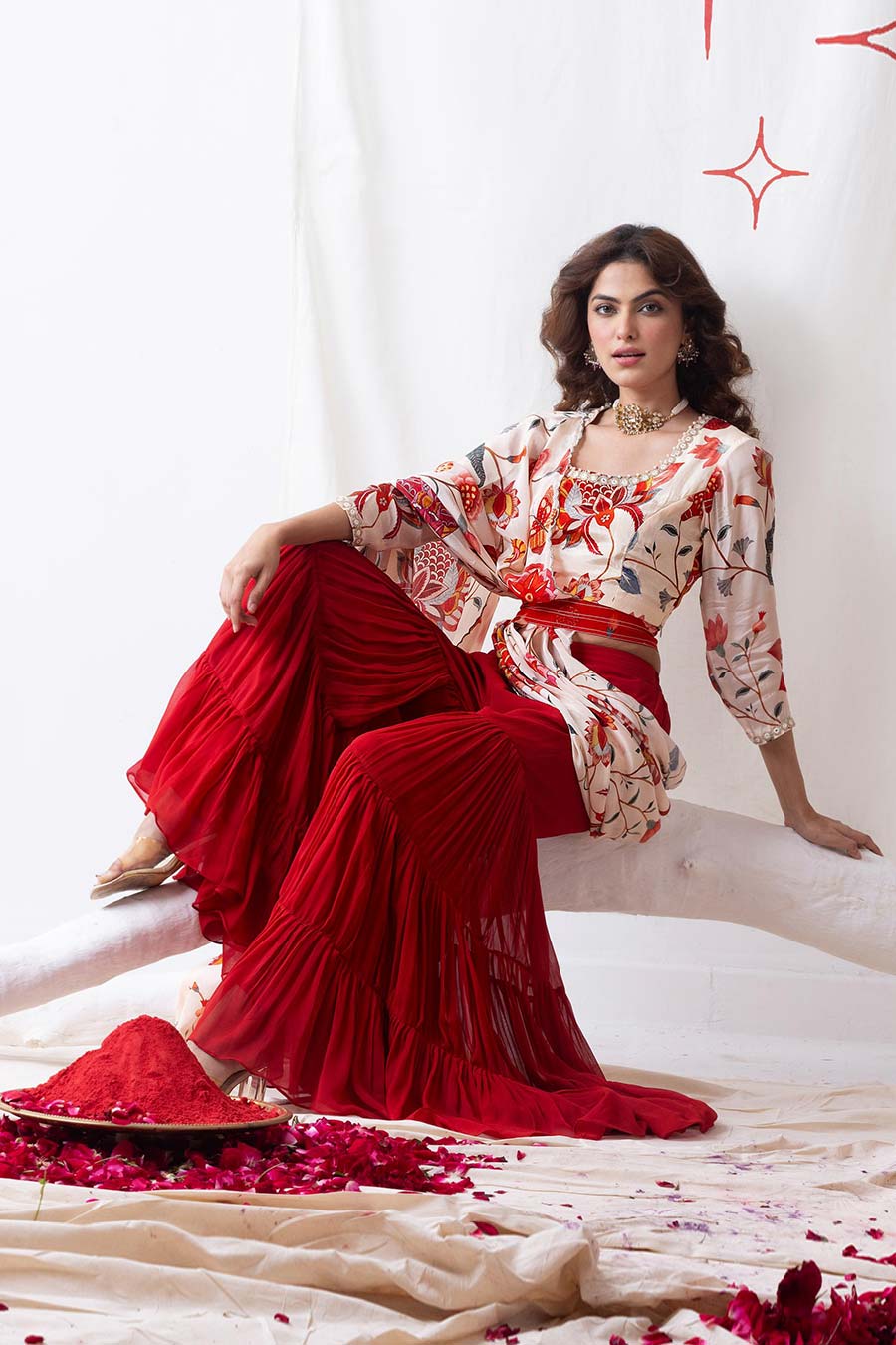 Pankhuri Red Printed Sharara Set