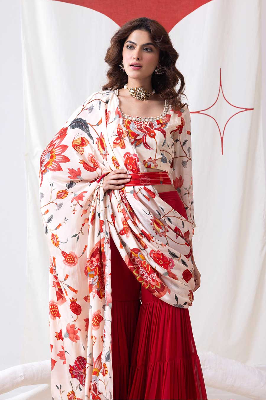 Pankhuri Red Printed Sharara Set