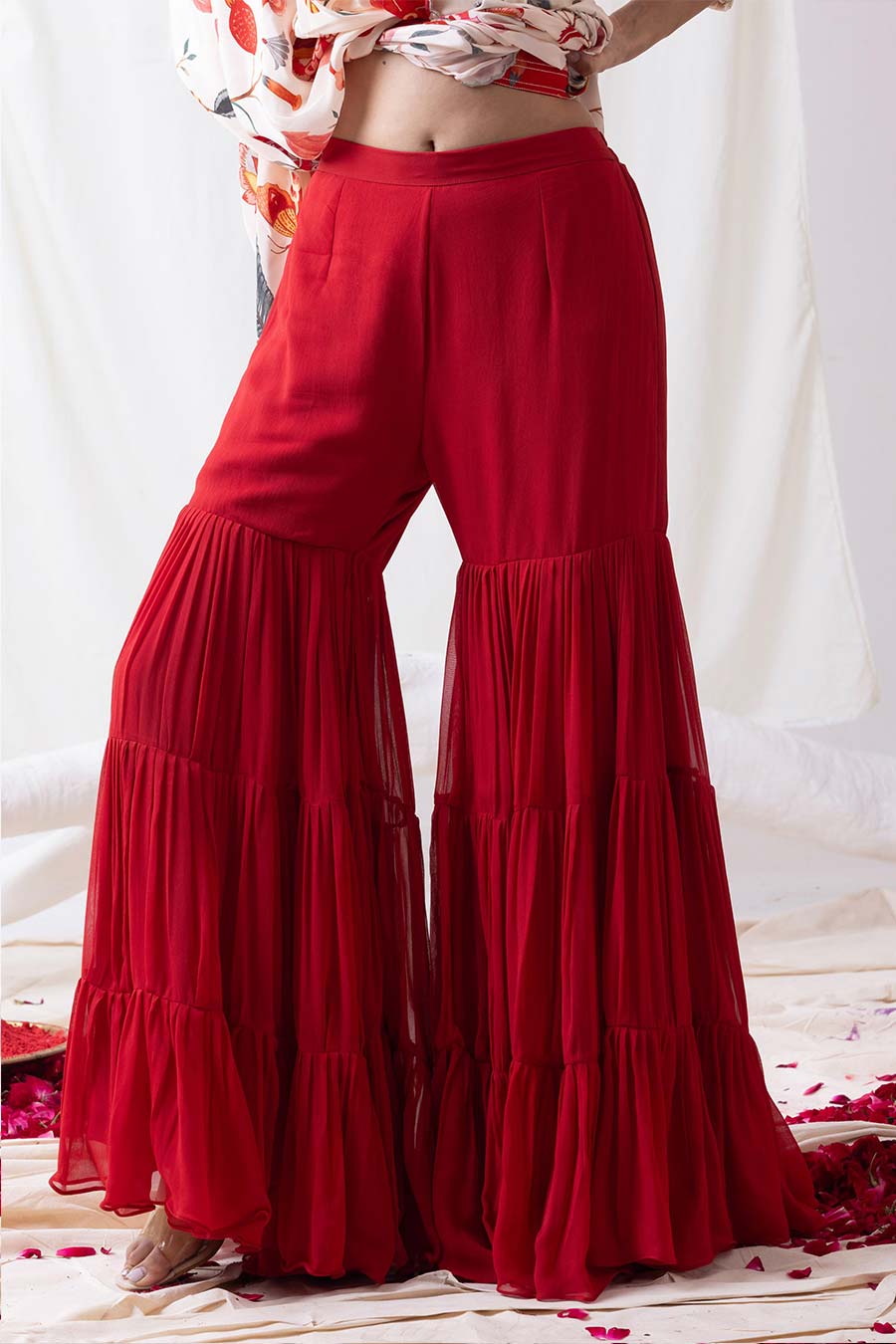Pankhuri Red Printed Sharara Set