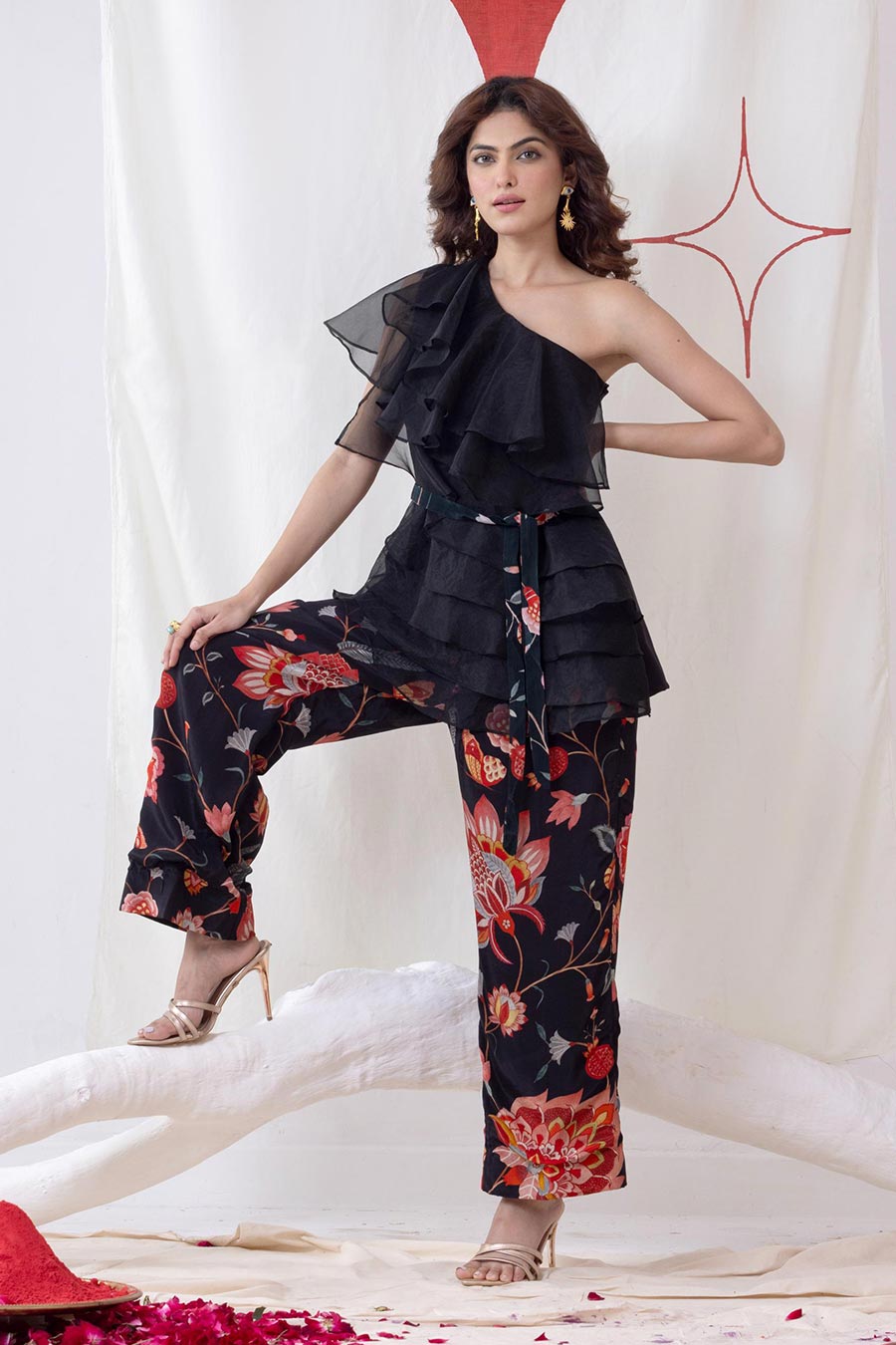 Leher Black Ruffled Co-Ord Set